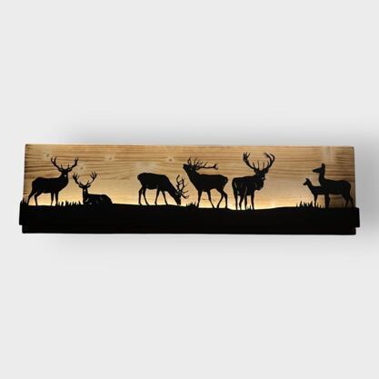 Bild beleuchtet 92 cm mit Silhouette Hirsch Teil 1 auf Holz