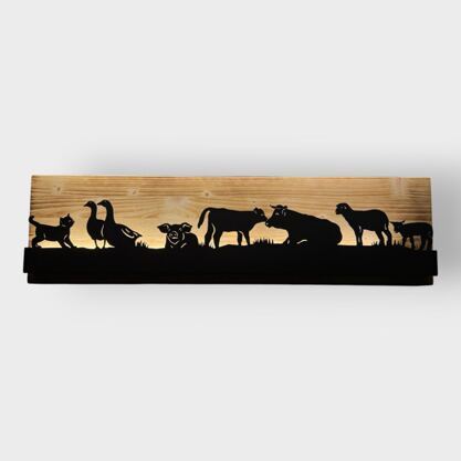 Bild beleuchtet 92 cm mit Silhouette Bauernhoftiere Teil 2 auf Holz