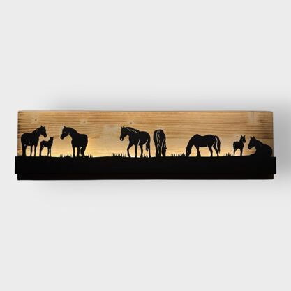 Bild beleuchtet 92 cm mit Silhouette Pferde am weiden Teil 1 auf Holz