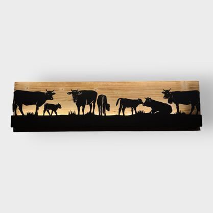 Bild beleuchtet 92 cm mit Silhouette Kühe am weiden Teil 1 auf Holz