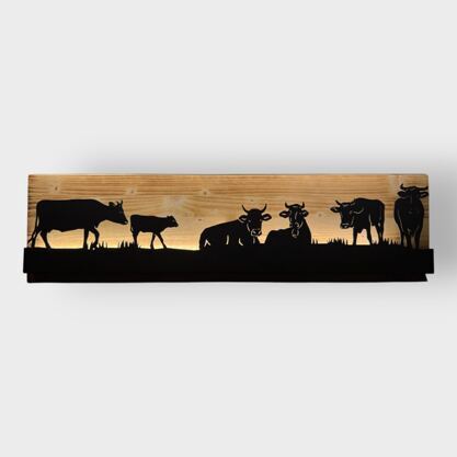 Bild beleuchtet 92 cm mit Silhouette Kühe am weiden Teil 2 auf Holz
