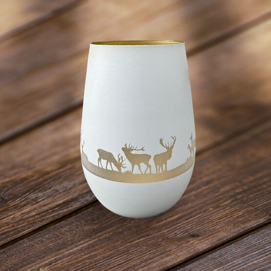 Windlicht weiss-gold Hirsch