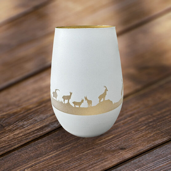 Windlicht weiss-gold Steinbock