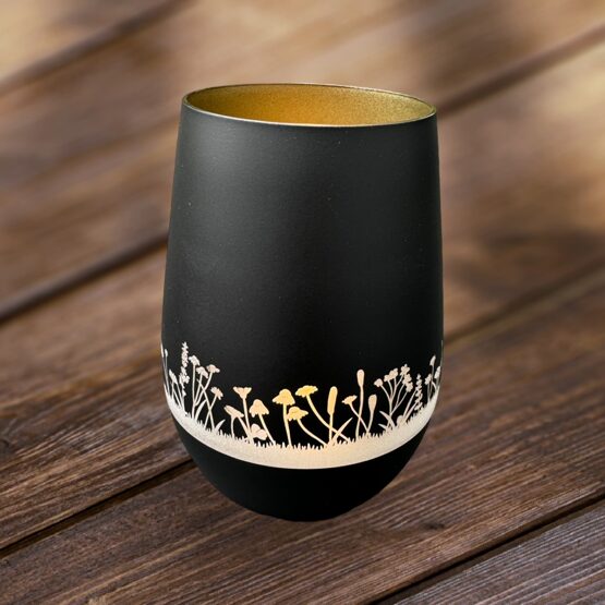 Windlicht schwarz-gold Blumenwiese