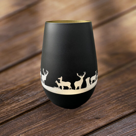 Windlicht schwarz-gold Hirsch