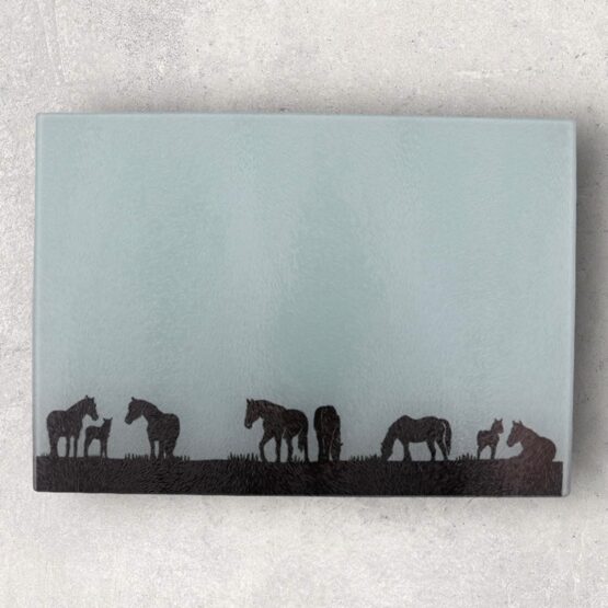 Glasschneidebrett Pferde am Weiden