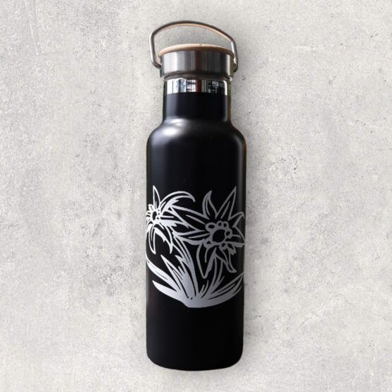 Thermosflasche schwarz Edelweissblume