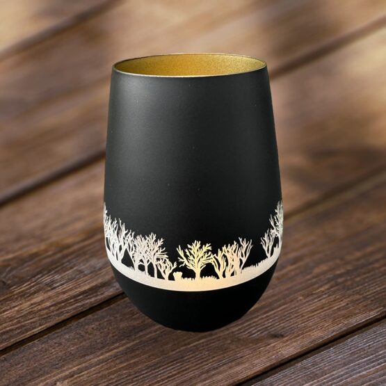 Windlicht schwarz-gold Wald
