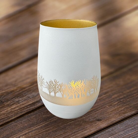 Windlicht weiss-gold Wald