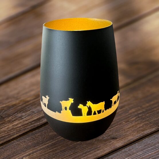 Windlicht schwarz-gold Ziegen