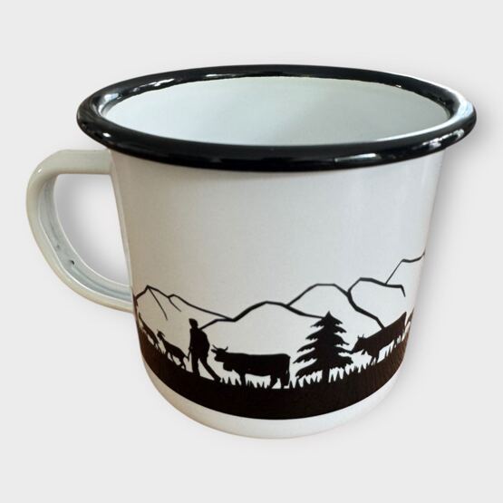 Emaille Tasse Alpabzug Gebirge